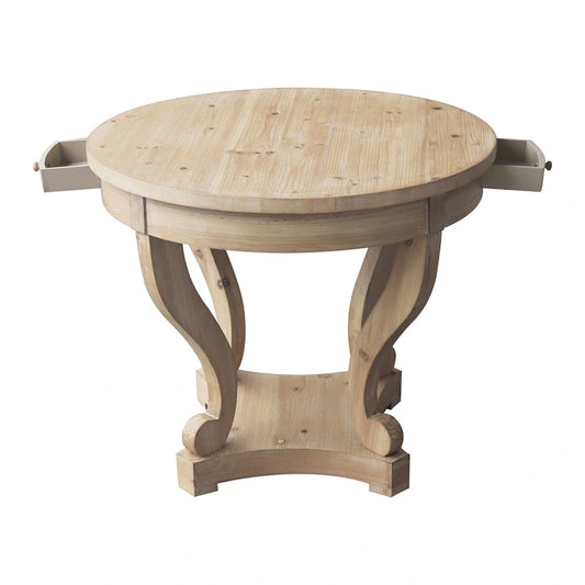 Curved Legs Farmhouse Style Small Size Round Dining Table - Natural Wood