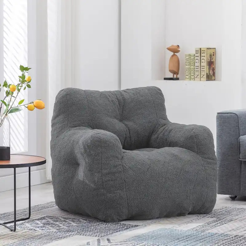 Mieres Faux Fur Fabric Bean Bag Chair, Floor Sofa For Living Room, Bedroom Lazy Sofa