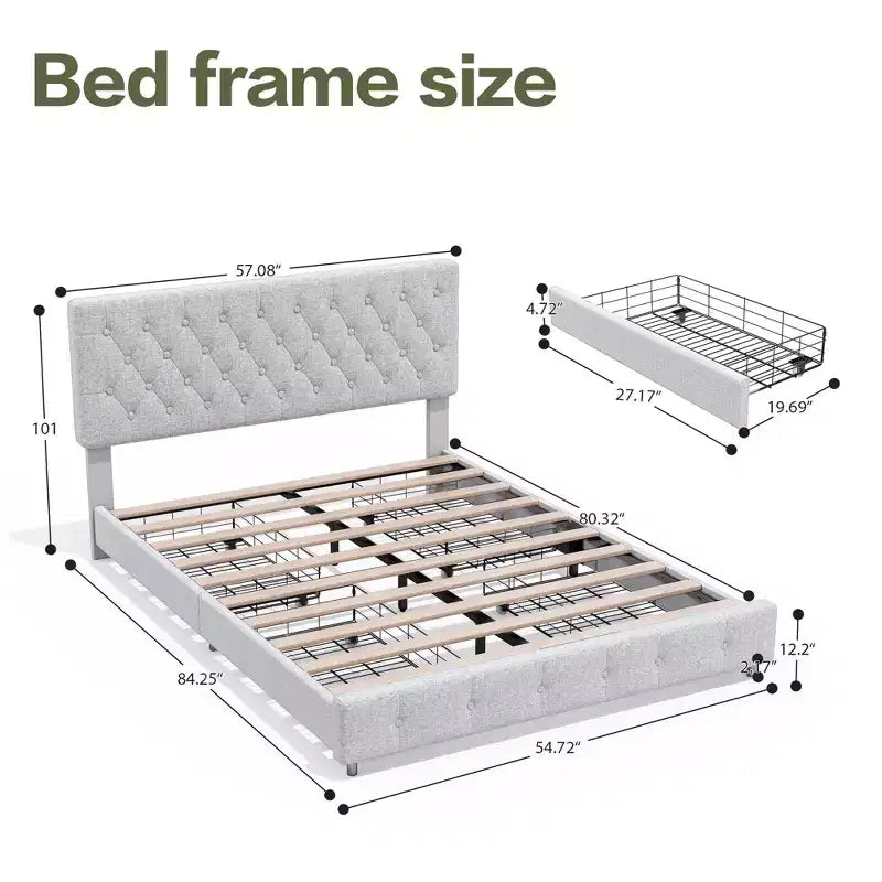HYLEORY Queen Storage Bed Frame with 4 Drawers & Headboard, Upholstered Platform Bed Frame