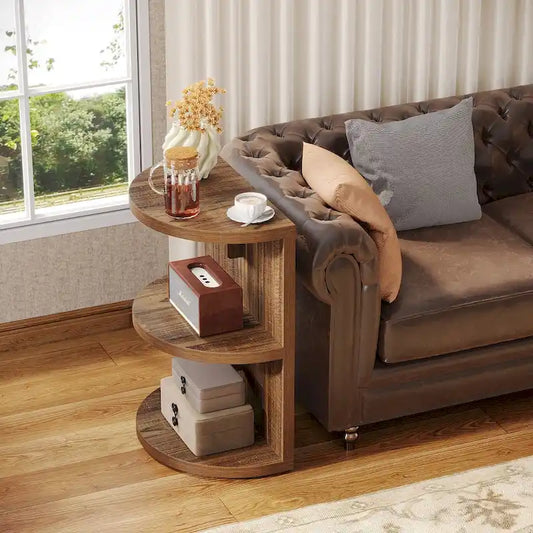 3-Tier Half-Moon End Table, Semi-circular Half-Round Side Table for Living Room