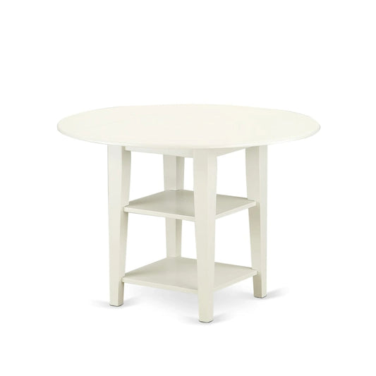 East West Furniture Dining Table Set Contains a Round Dining Table and Chairs, Linen White (Pieces Options)