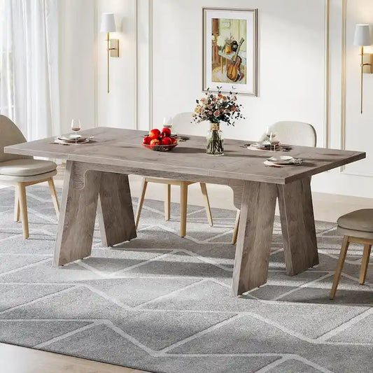 71 Grande tavolo da pranzo rustico, tavolo da pranzo rettangolare per 6 persone