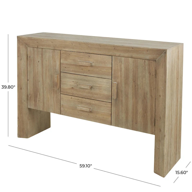 Mobile Contenitore in Legno con 2 Ante e 3 Cassetti, Madia con Venature in Legno Naturale - Marrone - Roche River Decor