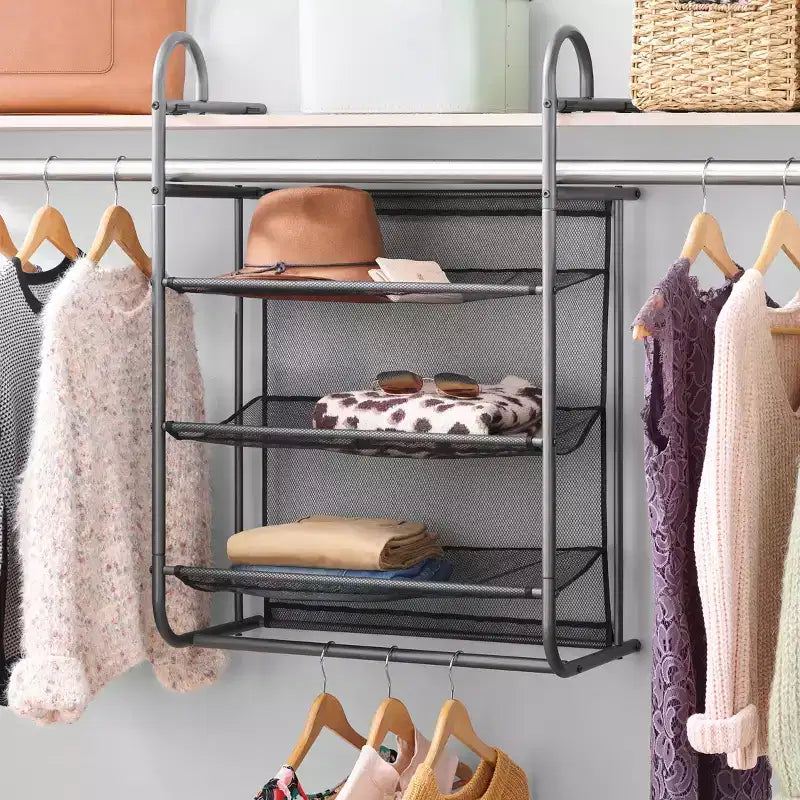 Whitmor Hanging 3 Shelf Closet Organizer Gray