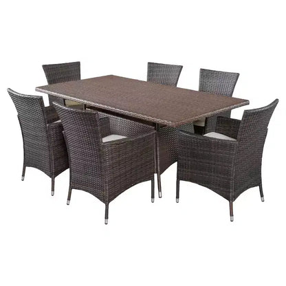 Jennifer 7pc Wicker Patio Dining Set with Cushions: Christopher Knight Home, Metal Frame, Weather-Resistant