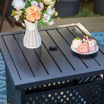Set da pranzo 3 pezzi con tavolo quadrato da 22" con foro per ombrellone e 2 sedie in rattan - Nero - Captiva Designs