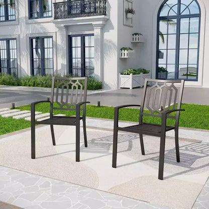 7pc Metal Patio Dining Set with Rectangular Faux Wood Table & 6 Stackable Chairs - Captiva Designs