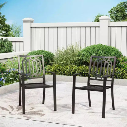 7pc Metal Patio Dining Set with Rectangular Faux Wood Table & 6 Stackable Chairs - Captiva Designs