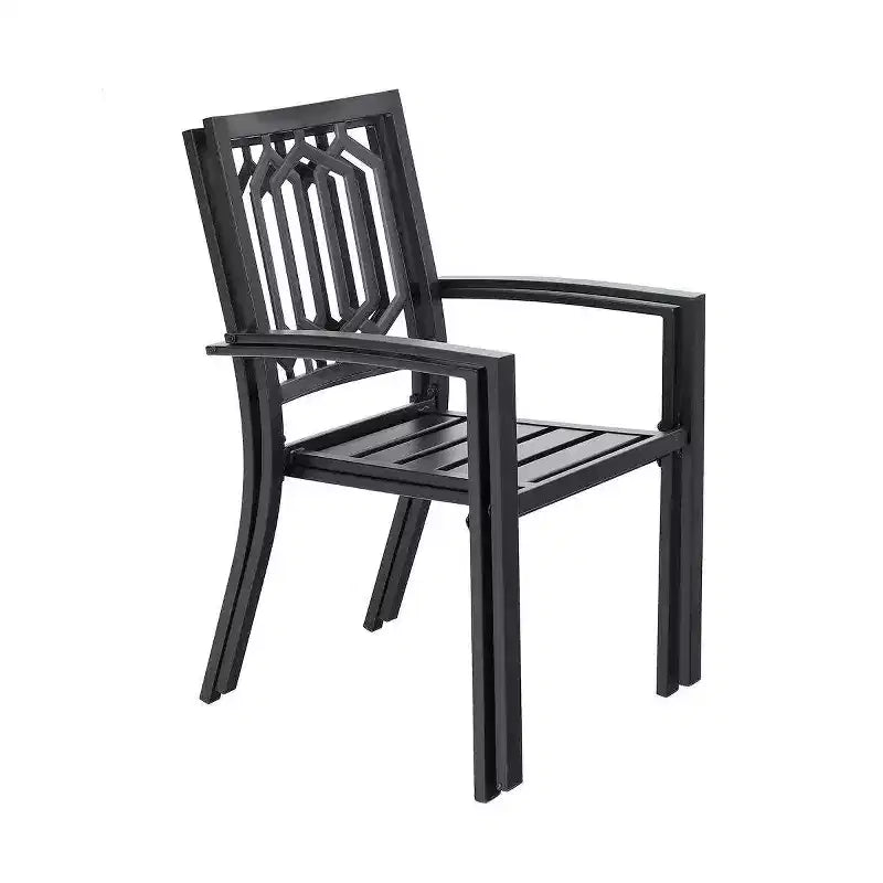 7pc Metal Patio Dining Set with Rectangular Faux Wood Table & 6 Stackable Chairs - Captiva Designs