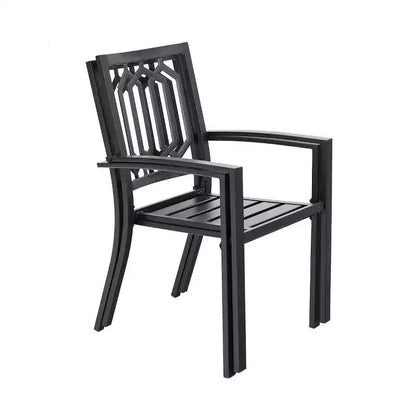 7pc Metal Patio Dining Set with Rectangular Faux Wood Table & 6 Stackable Chairs - Captiva Designs