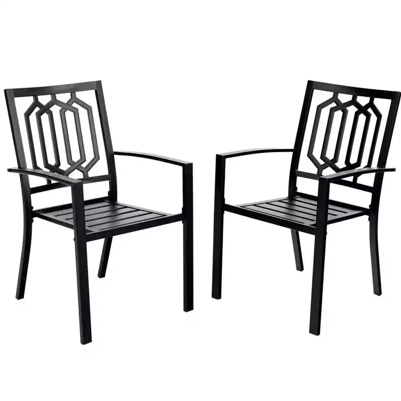 7pc Metal Patio Dining Set with Rectangular Faux Wood Table & 6 Stackable Chairs - Captiva Designs