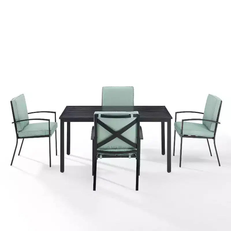 Kaplan 5pc Outdoor Dining Set with Arm Chairs Mist/Oil Rubbed Bronze - Crosley: Steel Frame, UV-Resistant, Seats 4