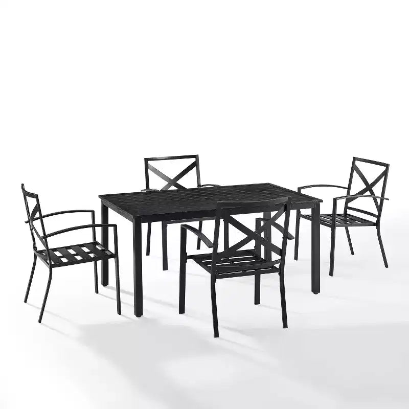 Kaplan 5pc Outdoor Dining Set with Arm Chairs Mist/Oil Rubbed Bronze - Crosley: Steel Frame, UV-Resistant, Seats 4