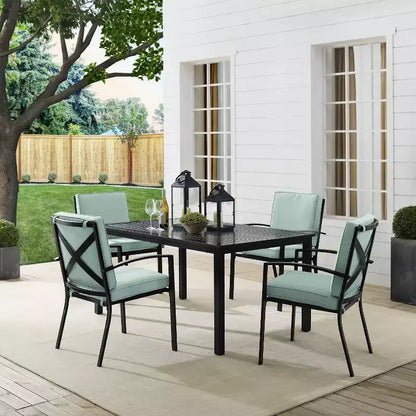 Kaplan 5pc Outdoor Dining Set with Arm Chairs Mist/Oil Rubbed Bronze - Crosley: Steel Frame, UV-Resistant, Seats 4