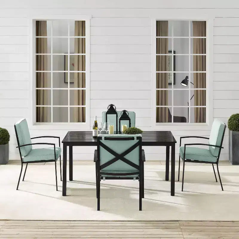 Kaplan 5pc Outdoor Dining Set with Arm Chairs Mist/Oil Rubbed Bronze - Crosley: Steel Frame, UV-Resistant, Seats 4