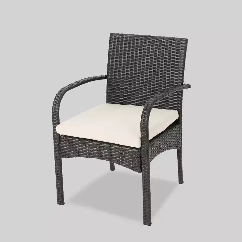 Hartford 5pc Acacia Wood and Wicker Dining Set - Teak/Cream - Christopher Knight Home: Weather-Resistant, 4 Arm Chairs & Square Table