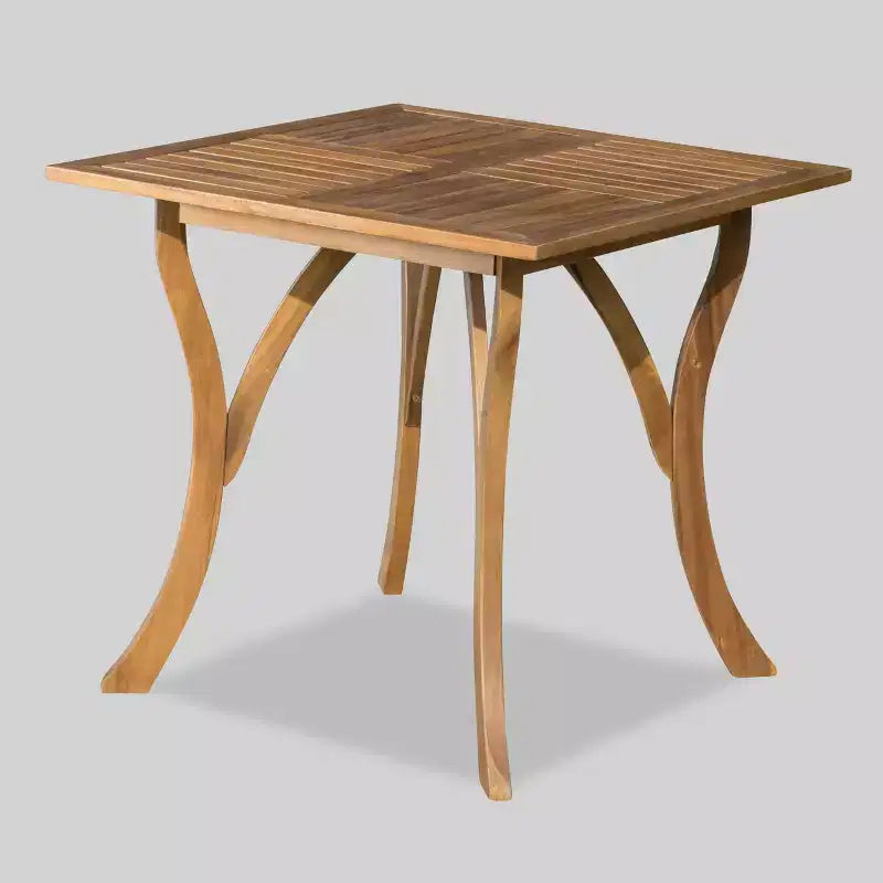 Hartford 5pc Acacia Wood and Wicker Dining Set - Teak/Cream - Christopher Knight Home: Weather-Resistant, 4 Arm Chairs & Square Table