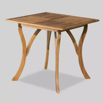 Hartford 5pc Acacia Wood and Wicker Dining Set - Teak/Cream - Christopher Knight Home: Weather-Resistant, 4 Arm Chairs & Square Table