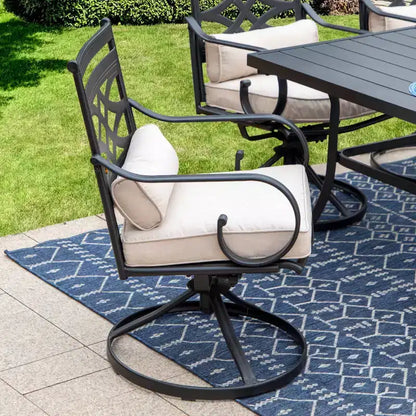 5pc Outdoor Dining Set with Swivel Chairs with Thick Seat & Back Cushions & Square Faux Wood Tabletop with Umbrella Hole - Captiva Designs