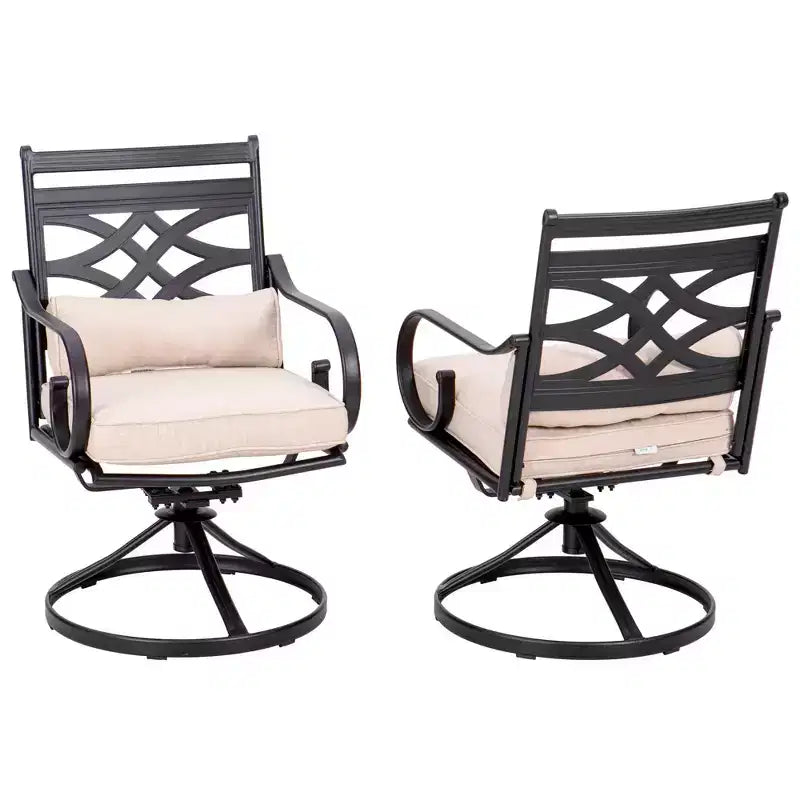 5pc Outdoor Dining Set with Swivel Chairs with Thick Seat & Back Cushions & Square Faux Wood Tabletop with Umbrella Hole - Captiva Designs