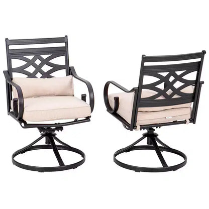 5pc Outdoor Dining Set with Swivel Chairs with Thick Seat & Back Cushions & Square Faux Wood Tabletop with Umbrella Hole - Captiva Designs