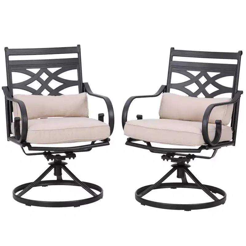 5pc Outdoor Dining Set with Swivel Chairs with Thick Seat & Back Cushions & Square Faux Wood Tabletop with Umbrella Hole - Captiva Designs