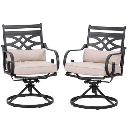5pc Outdoor Dining Set with Swivel Chairs with Thick Seat & Back Cushions & Square Faux Wood Tabletop with Umbrella Hole - Captiva Designs