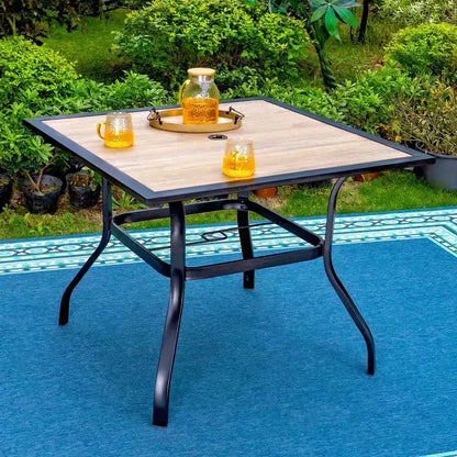 5pc Outdoor Dining Set with Swivel Chairs with Thick Seat & Back Cushions & Square Faux Wood Tabletop with Umbrella Hole - Captiva Designs