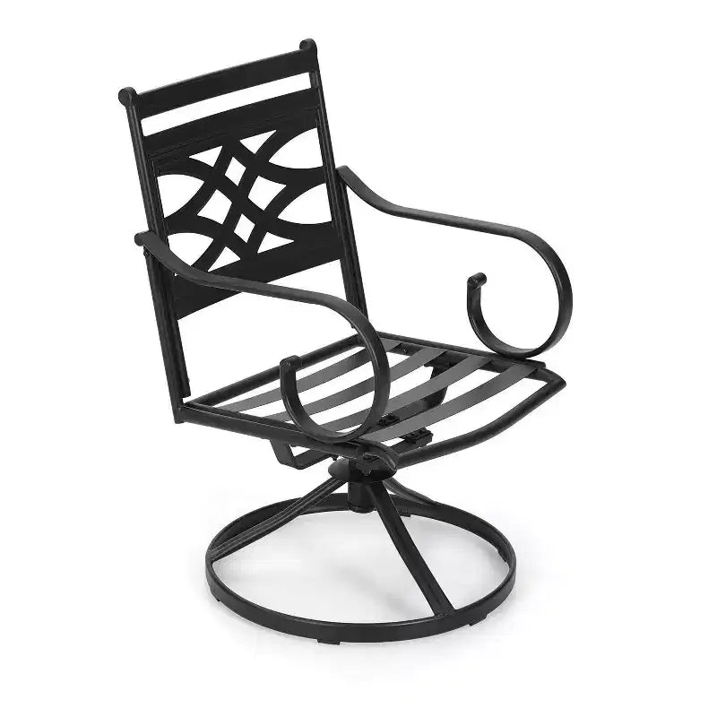5pc Outdoor Dining Set with Swivel Chairs with Thick Seat & Back Cushions & Square Faux Wood Tabletop with Umbrella Hole - Captiva Designs