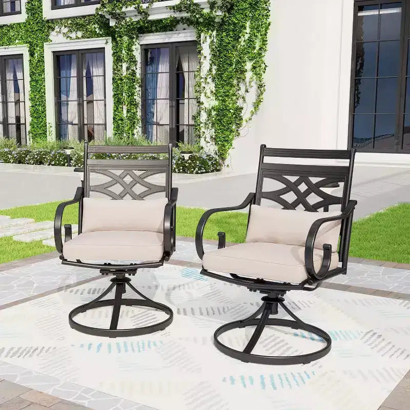 5pc Outdoor Dining Set with Swivel Chairs with Thick Seat & Back Cushions & Square Faux Wood Tabletop with Umbrella Hole - Captiva Designs