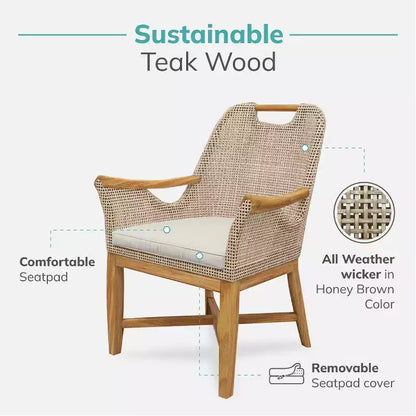 Sonoma Lane Quinlan 7pc Teak Outdoor Patio Dining Set with Seat Pad - Weather-Resistant