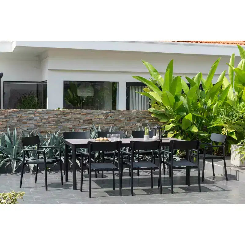 Set da pranzo rettangolare da 9 pezzi in alluminio per patio Amazonia Axe, nero