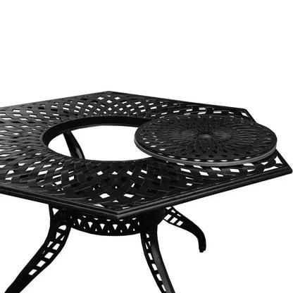 7pc Patio Dining Set with 63" Modern Ornate Outdoor Mesh Aluminum Large Hexagon Table & Modern Chairs - Black - Oakland Living: UV-Resistant