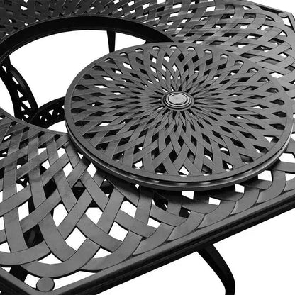 7pc Patio Dining Set with 63" Modern Ornate Outdoor Mesh Aluminum Large Hexagon Table & Modern Chairs - Black - Oakland Living: UV-Resistant