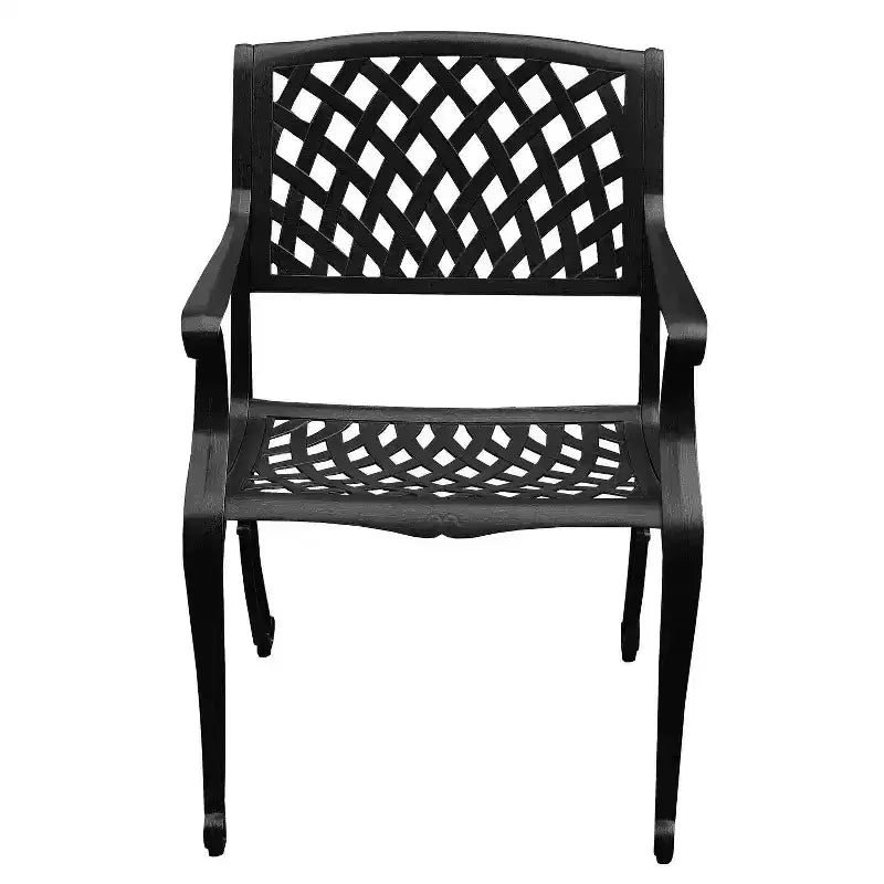 7pc Patio Dining Set with 63" Modern Ornate Outdoor Mesh Aluminum Large Hexagon Table & Modern Chairs - Black - Oakland Living: UV-Resistant