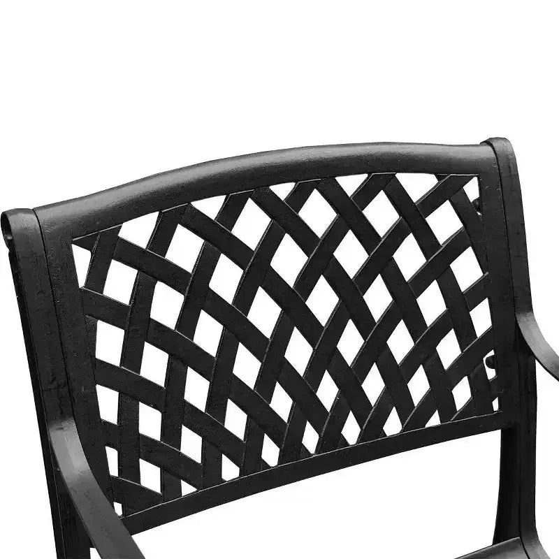 7pc Patio Dining Set with 63" Modern Ornate Outdoor Mesh Aluminum Large Hexagon Table & Modern Chairs - Black - Oakland Living: UV-Resistant