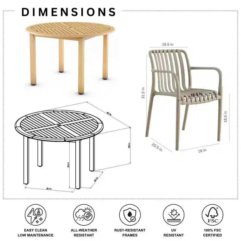 Amazonia Beijo 5pc Round Outdoor Patio Dining Set Beige