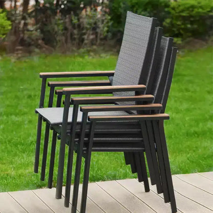Set da pranzo da esterni da 7 pezzi con sedie in alluminio e grande tavolo rettangolare in metallo con foro per ombrellone - Grigio - Captiva Designs