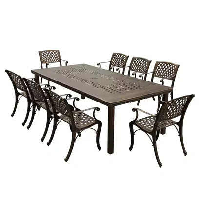 95" Rectangular Modern Ornate Outdoor Mesh Aluminum Patio Dining Set with Four Chairs - Black - Oakland Living: UV-Resistant, 8-Seater