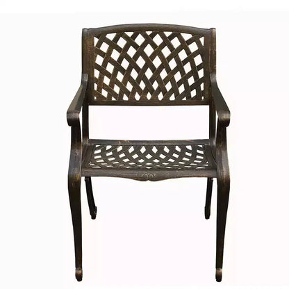 95" Rectangular Modern Ornate Outdoor Mesh Aluminum Patio Dining Set with Four Chairs - Black - Oakland Living: UV-Resistant, 8-Seater