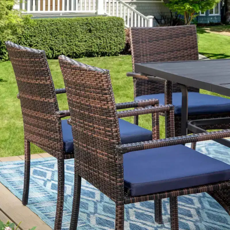 5pc Patio Dining Set with Round Table & Wicker Rattan Chairs - Captiva Designs: Weather-Resistant, Umbrella Hole