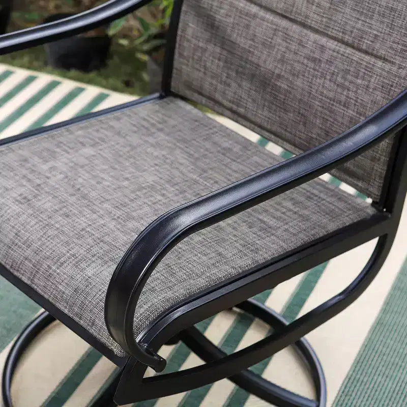 3pc Patio Dining Set with Small Square Table with Umbrella Hole & 360 Swivel Padded Sling Arm Chairs - Captiva Designs