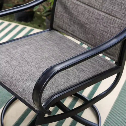3pc Patio Dining Set with Small Square Table with Umbrella Hole & 360 Swivel Padded Sling Arm Chairs - Captiva Designs