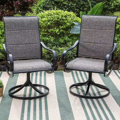 3pc Patio Dining Set with Small Square Table with Umbrella Hole & 360 Swivel Padded Sling Arm Chairs - Captiva Designs