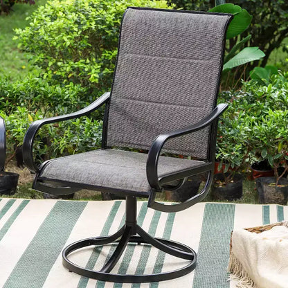 3pc Patio Dining Set with Small Square Table with Umbrella Hole & 360 Swivel Padded Sling Arm Chairs - Captiva Designs