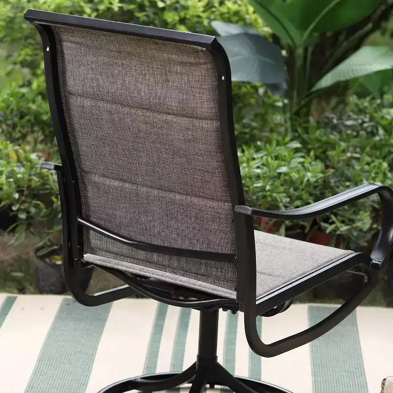 3pc Patio Dining Set with Small Square Table with Umbrella Hole & 360 Swivel Padded Sling Arm Chairs - Captiva Designs