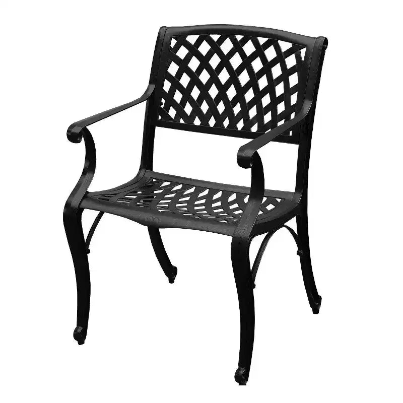 5pc Outdoor Set with Ornate 37" Mesh Aluminum Black Square Table with Modern Chairs - Oakland Living