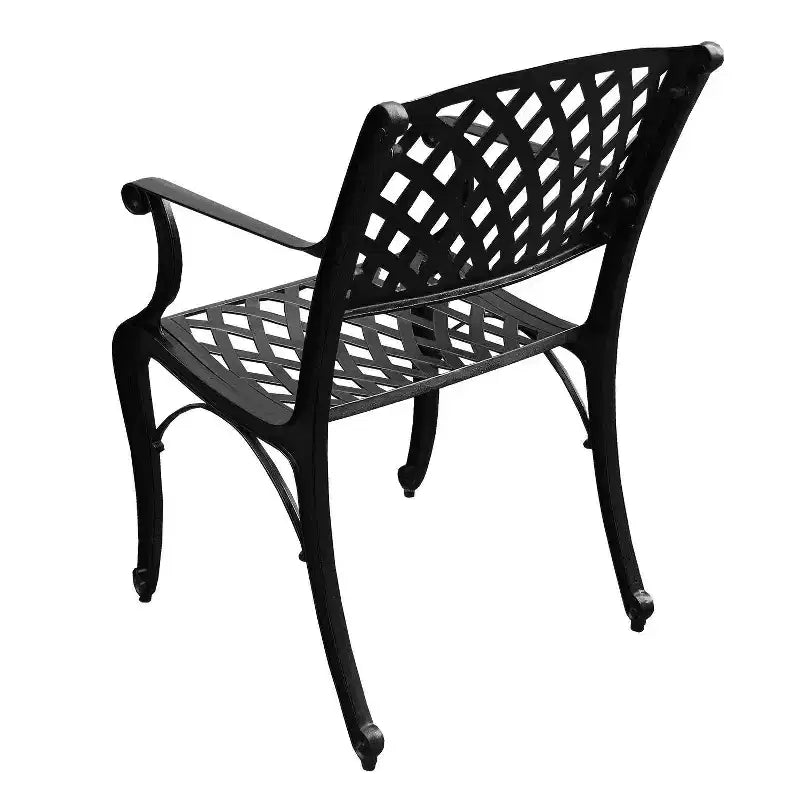 5pc Outdoor Set with Ornate 37" Mesh Aluminum Black Square Table with Modern Chairs - Oakland Living