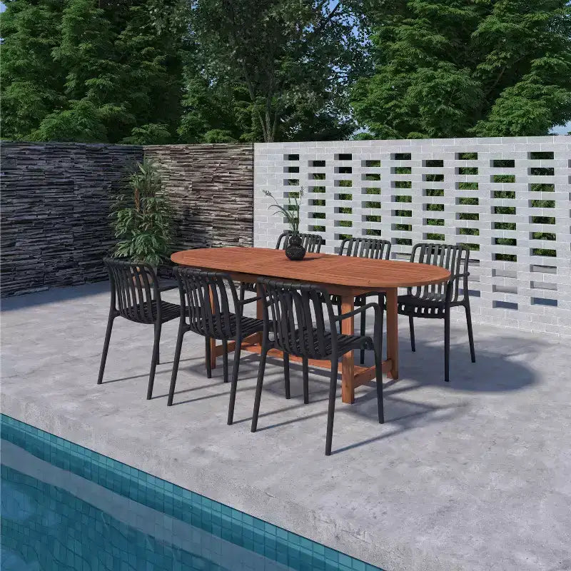Amazonia Beijo 7pc Oval Outdoor Patio Dining Set Black