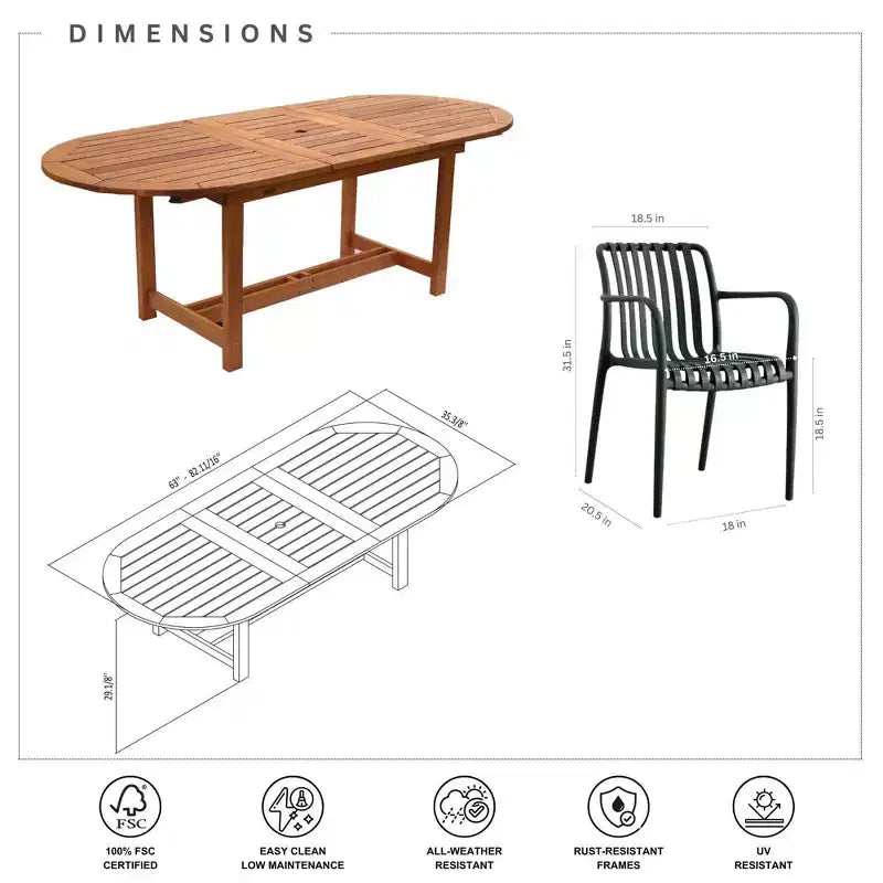 Amazonia Beijo 7pc Oval Outdoor Patio Dining Set Black